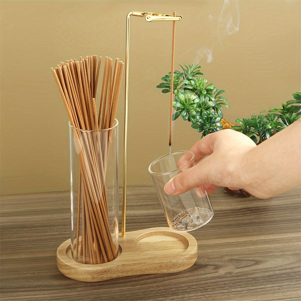 Glass Incense Burner 2-in-1 with Removable Ash Collector & Candle Holder – Incense Stick Holder for Meditation, Yoga, Tea Ceremony & Home Decor – Spiritual Relaxation Gift in Log & Retro Style