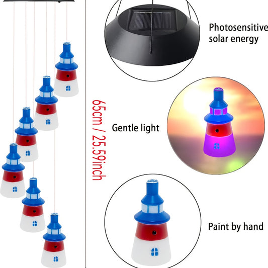 Solar Hanging Lighthouse Light RGB Color Changing – Outdoor Rainbow Solar Lantern for Garden, Patio, Festival & Holiday Decoration, Waterproof Hanging Solar Garden Light