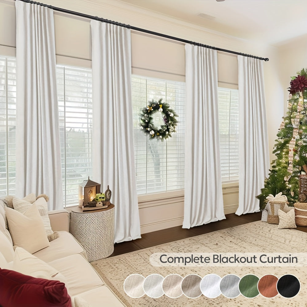 4 Panels 100% Blackout Curtains for Living Room - Faux Linen Textured Curtains 4 Panel Set- Complete Thermal Insulated Drapes for Bedroom with Clip Rings Or Rod Pocket Options for Ultimate Darkness And Energy Efficiency Home Decor