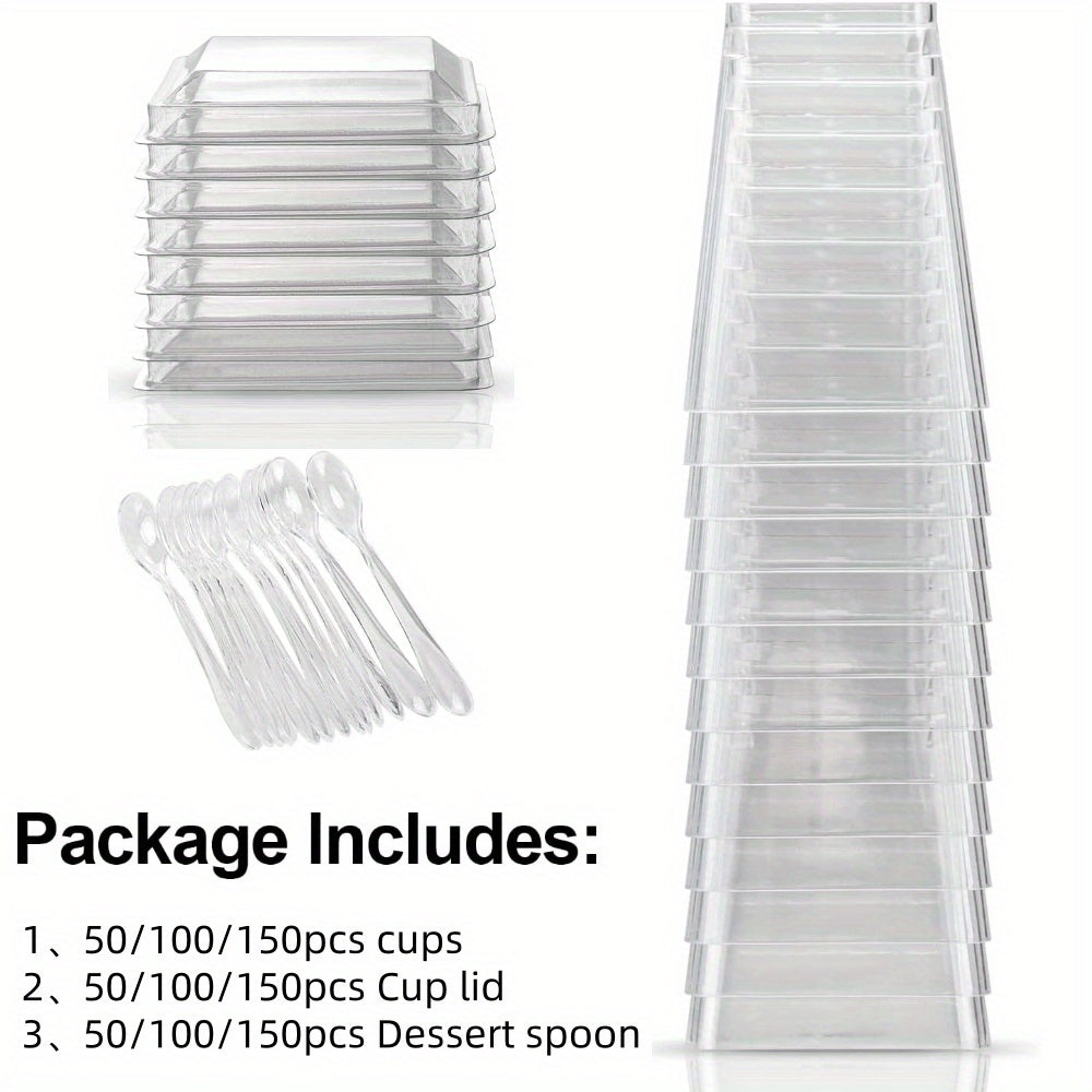 (Quick Arrival) 50/100/150/200 Packs 5oz Plastic Dessert Cup with Lid & Spoon Set, Pudding Cup with Lid, Mini Dessert Cup, Party Gathering Use, Suitable for Large Gatherings, Family Gatherings, Camping Picnics