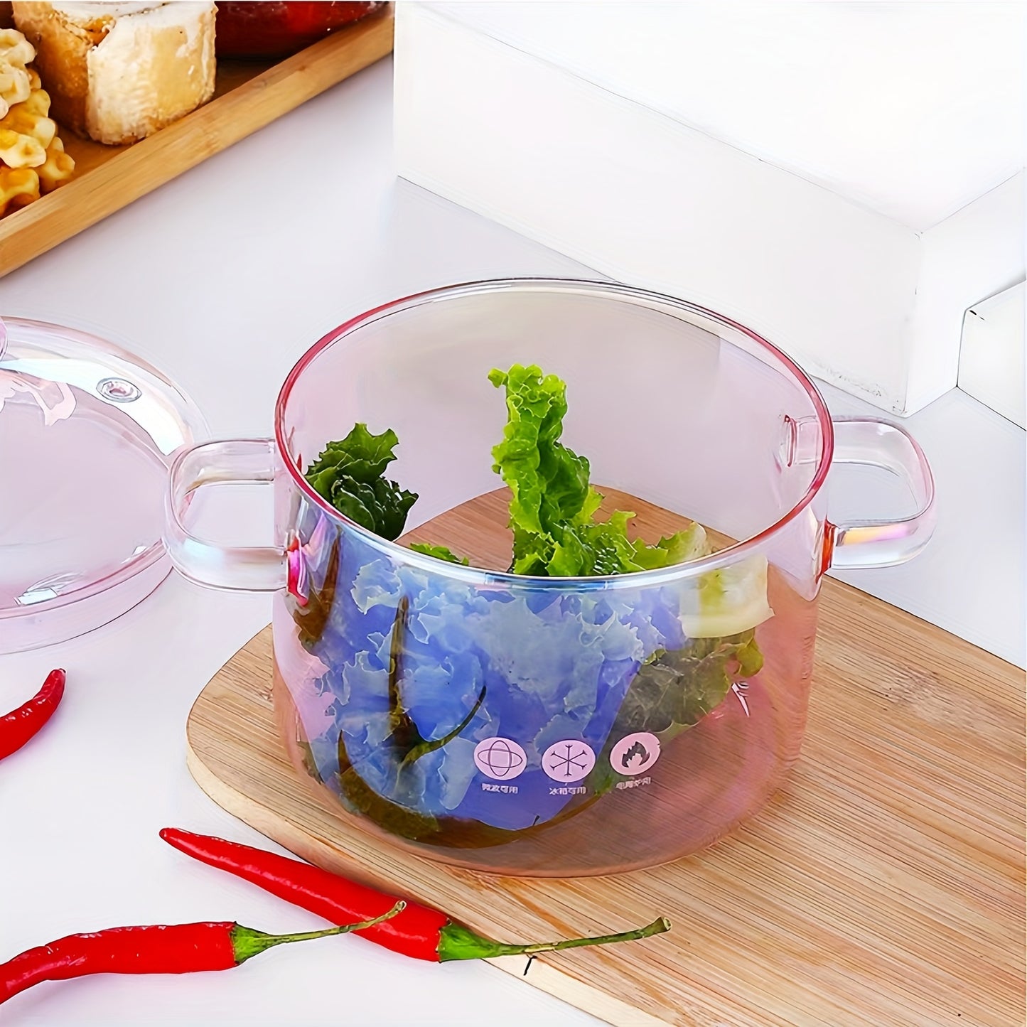 Pink Glass Cooking Pot, Heart-shaped Cover, Boiling Pot, Stewing Pot, Multi-function Glass Cooking Pot, Suitable For Pasta, Steak Sauce, Congee, Lamian Noodles, Soup And Salad - Compatible With Electric Ceramic Stove, Kitchen Supplies, 1500ml/50oz