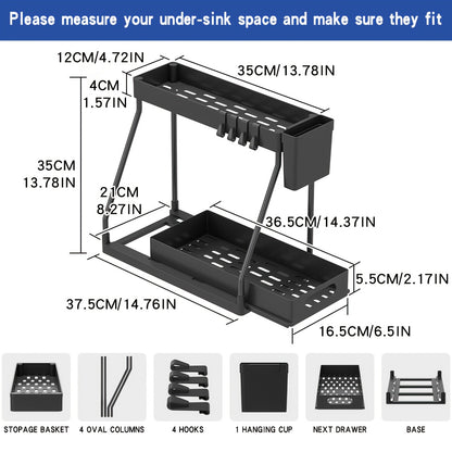 2pcs Under Sink Organizer with Sliding Shelves - Durable Pull-Out Cabinet Organizer for Bathroom & Kitchen, Space-Saving Storage Solution, Sleek Design
