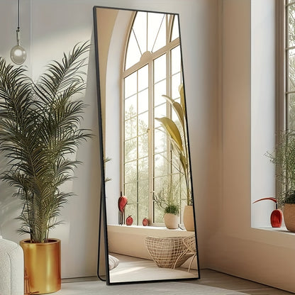 LED Lighted/Not-LED Lighted Full-Length Mirror with Arched/Rect Top - Aluminum Frame Floor-Standing Dressing Mirror for Bedroom & Living Room, Black/Golden/White