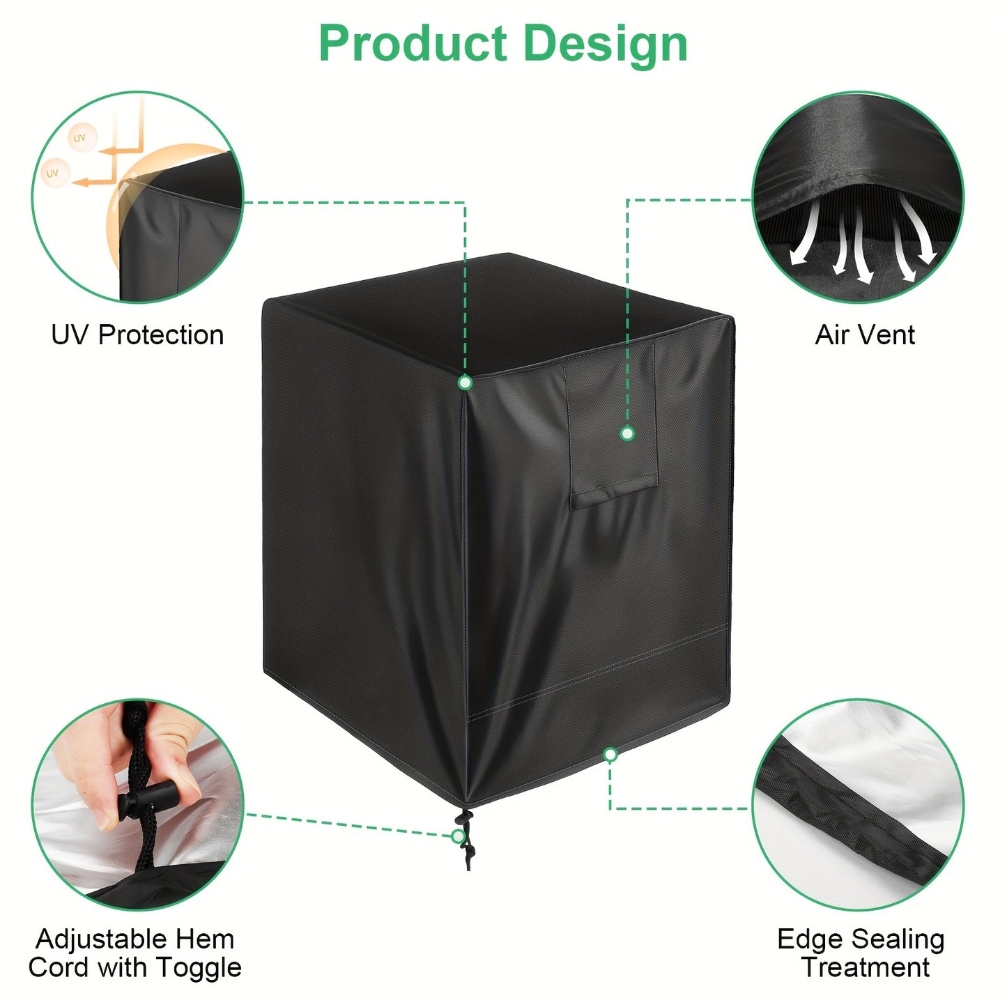 30x30x32" Outdoor Air Conditioning Cover, Outdoor Unit Protector with Drawstring Closure, All-Weather Sheild for Rain & Sun Protection, Ideal for Condenser & HVAC Units, 210D Oxford Cloth