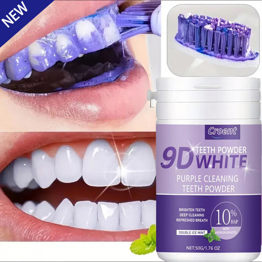 Purple Teeth Whitening Powder - 9D Color Correcting Tooth Powder for Brightening, 360° Deep Cleansing & 12H Fresh Breath, 50g Natural Dental Whitening Powder by Brushing Only