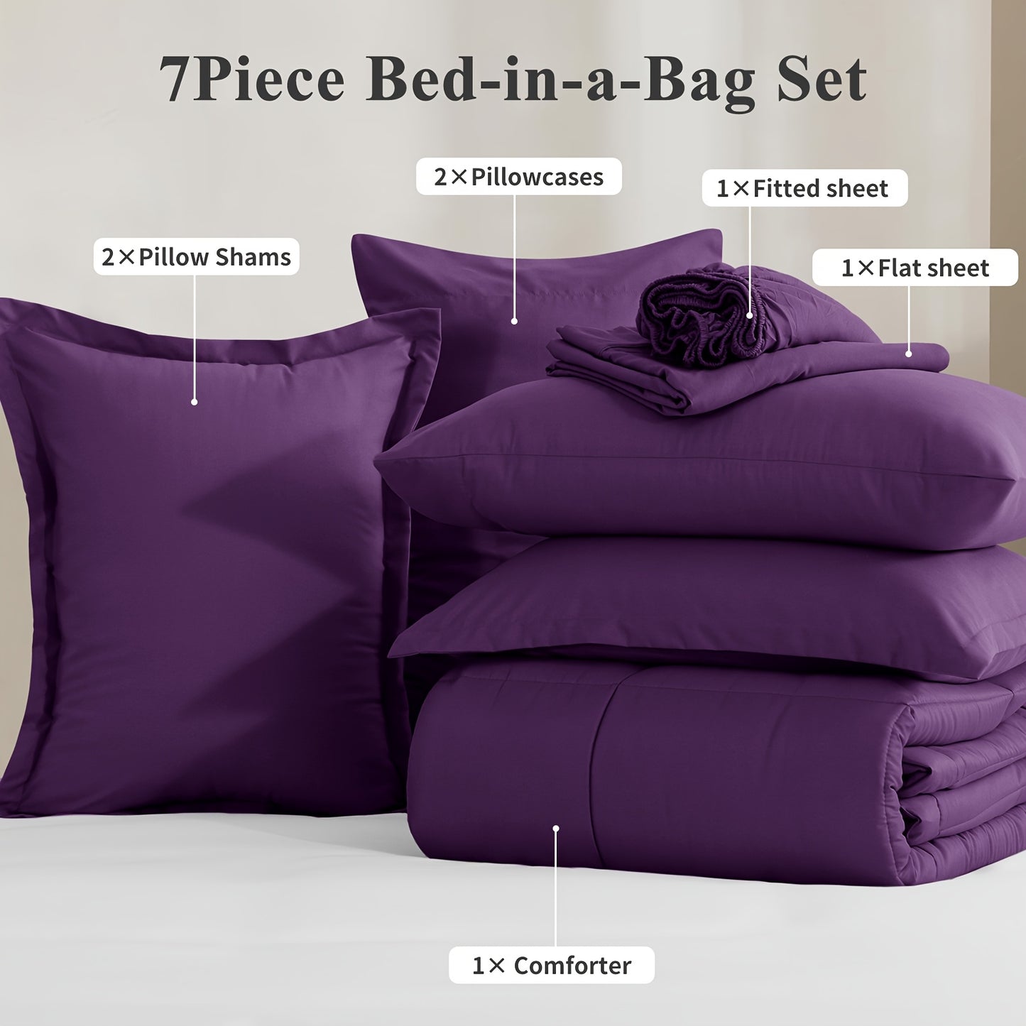 7pcs Comforter Set-Luxury Soft Fluffy Bedding With 1 Comforter, 1 Fitted Sheet, 1 Flat Sheet, And 4 Pillowcases & Pillow Cover-All Season Quilte Set Queen, Hypoallergenic, Breathable, Easy Care, Valentine'S Day Bed In A Bag, Gifts For Her
