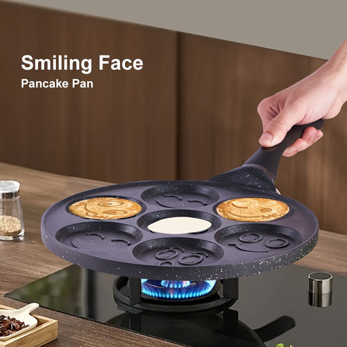7-Hole Non-Stick Pancake & Crepe Maker with Detachable Handle - Gas Stove Compatible, Oven & Dishwasher Safe Aluminum Breakfast Pan, Even Heat Distribution for Perfect Pancakes, Crepes, Waffles - Black, Pancake Maker for Stove Top, Waffle Cooking, Fun Kit