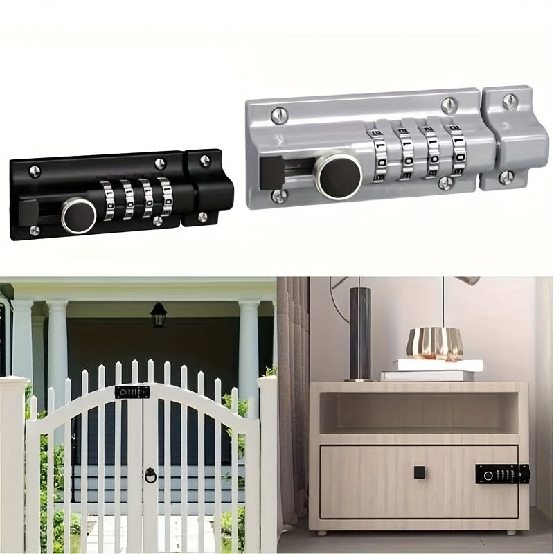 Combination Bolt Lock 4-Digit Heavy Duty Zinc Alloy Sliding Security Lock – Keyless Door Bolt with Screwdriver Set for Shed Gate Fence & Outdoor Doors, Black