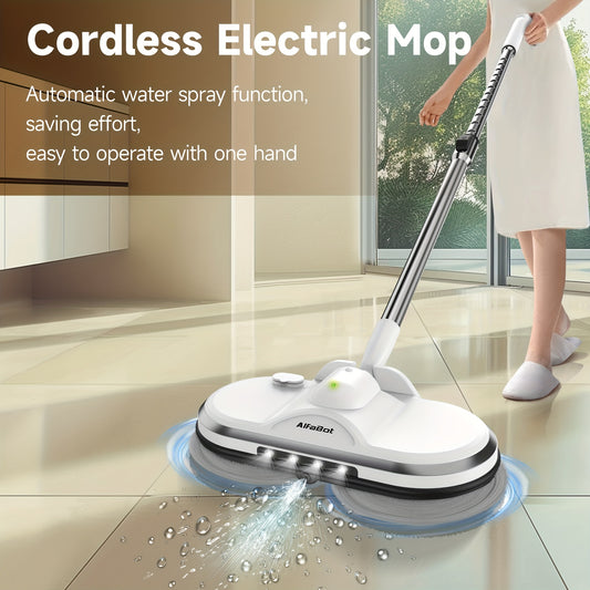 Cordless Electric Mop, Cordless Spin Mop for Floor Cleaning with LED Headlight and Sprayer/6.09oz Water Tank/50 Mins Runtime, Lightweight Floor Scrubber for Hardwood Floors, Tile, Laminate