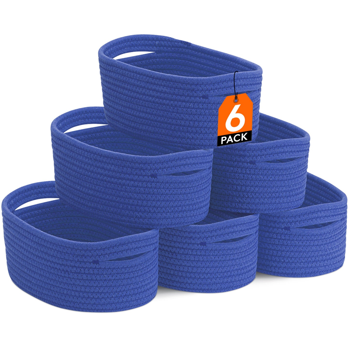 Woven Storage Baskets 6-Pack Cotton Rope Cube Bins 11x7x5" | Handmade Small Shelf Baskets for Organizing Closet Bedroom Living Room Playroom | Round Decorative Storage Caddy Multiple Colors
