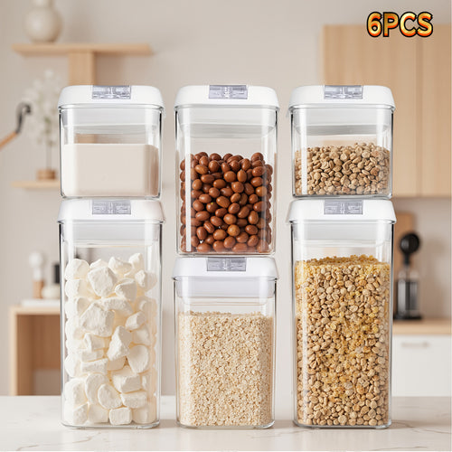 3/4/5/6/7pcs Plastic Food Storage Box Crimp Cover, Food Storage Container with Lid, Cereal, Leak Proof, BPA Free, Organization And Storage, for Grain, Nuts, Snack, Cookie, Fruit And Sugar, for Kitchen, Storage Organization, Gifts