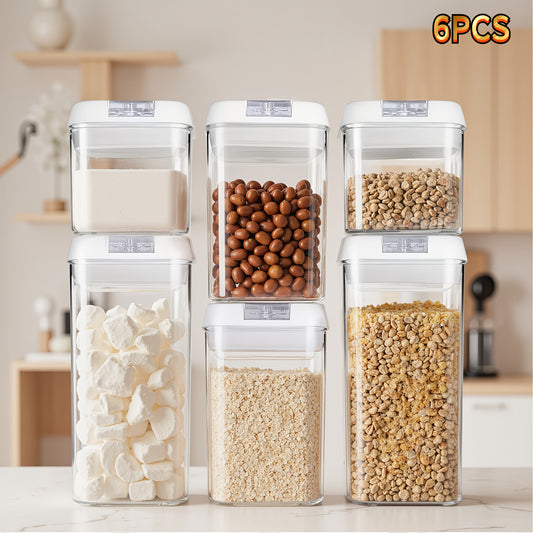 3/4/5/6/7pcs Plastic Food Storage Box Crimp Cover, Food Storage Container with Lid, Cereal, Leak Proof, BPA Free, Organization And Storage, for Grain, Nuts, Snack, Cookie, Fruit And Sugar, for Kitchen, Storage Organization, Gifts
