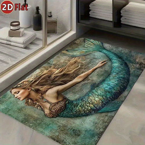 1pc Mermaid-Themed Non-Slip Quick-Dry Bath Mat - Absorbent Diatomaceous Earth Rug with Teal Green Ocean Design, Perfect for Bathroom, Kitchen, and Living Room Decor - Ideal Gift for Mermaid Lovers, Bathroom Rug