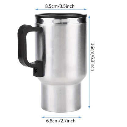12V Car Electric Heating Travel Mug 450ml, Stainless Steel Car Electric Kettle with Cigarette Lighter Plug, 65°C Keep Warm Coffee Mug Heater for Road Trip Camping