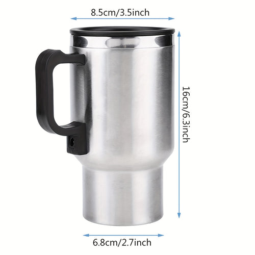 12V Car Electric Heating Travel Mug 450ml, Stainless Steel Car Electric Kettle with Cigarette Lighter Plug, 65°C Keep Warm Coffee Mug Heater for Road Trip Camping