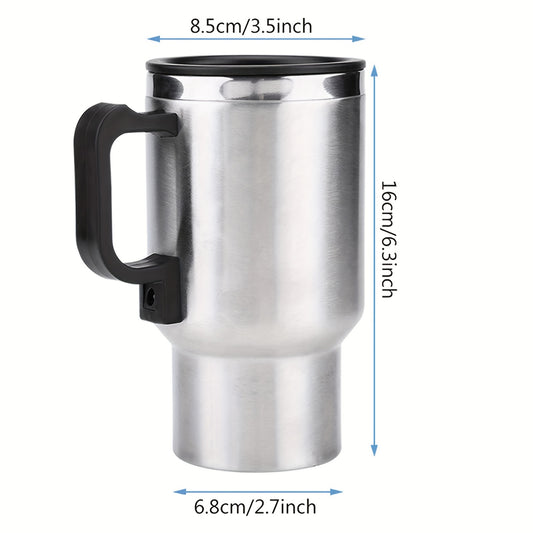 12V Car Electric Heating Travel Mug 450ml, Stainless Steel Car Electric Kettle with Cigarette Lighter Plug, 65°C Keep Warm Coffee Mug Heater for Road Trip Camping