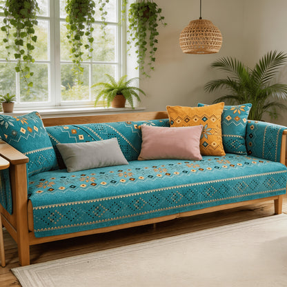 [Bohemian Sofa Cover] 1pc Bohemian Chenille Sofa Cover Compatible for Living Room, Bedroom, and Office Ethnic Style Sofa Cushion Cover with Anti-Slip & Cat Scratch Resistant, Skin-Friendly Spring St. Patrick's Day Home Decor