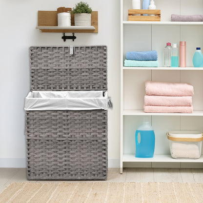 MCQ Sturdy & Stylish Laundry Hamper – Large Capacity Collapsible Rattan Storage Box with Lid Handles and Removable Liner, Sturdy Portable Woven BasketFoldable, Breathable for Home & Dorm