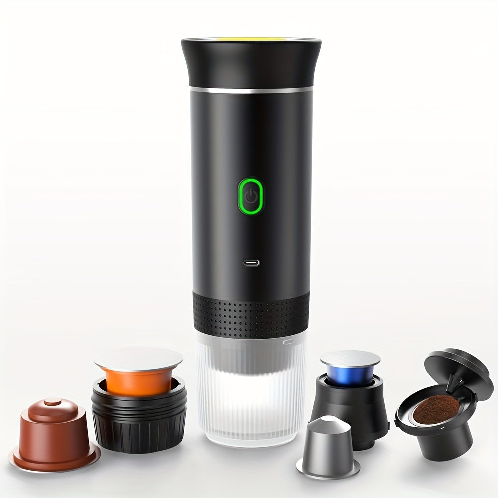 Portable Automatic Capsule Coffee Machine, One-Click Brewing, USB Charging, Stylish Black Transparent Design - Ideal Choice for Travel, Dormitories, And Offices | Portable Kitchen Tool, Suitable for Coffee Lovers, Dormitory Coffee Machine