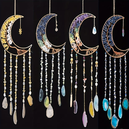Handmade Dreamcatcher Pendant Moon Suncatcher Wind Chime Decorative, Indoor Outdoor Courtyard Garden Party Christmas Wall Hanging Decoration Christmas Birthday Gifts
