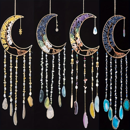 Handmade Dreamcatcher Pendant Moon Suncatcher Wind Chime Decorative, Indoor Outdoor Courtyard Garden Party Christmas Wall Hanging Decoration Christmas Birthday Gifts