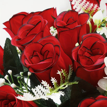 Artificial Cemetery Grave Flowers Silky Rose Bouquet Memorial Decoration