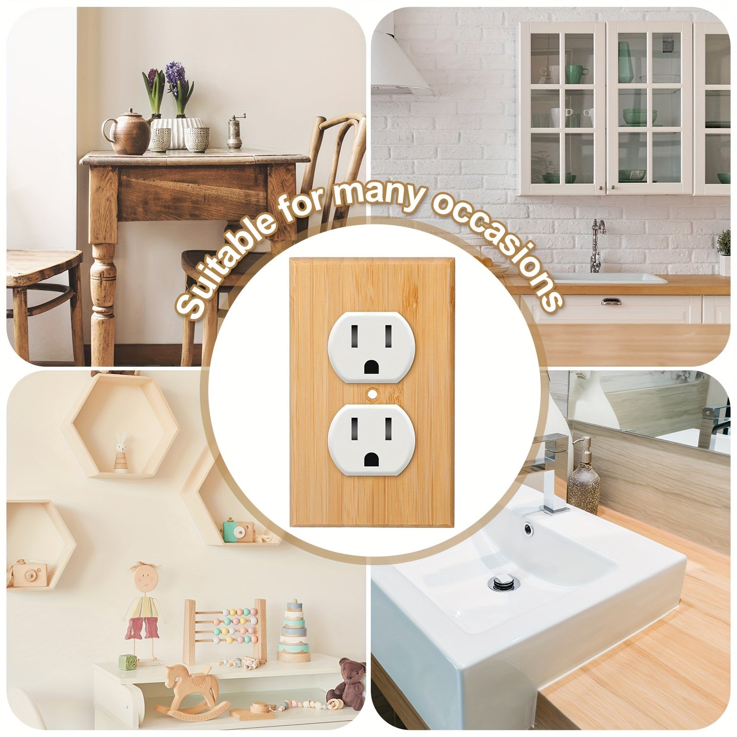 Set of 10 Solid Wood Light Switch Panel Socket Covers Measuring 4.5 X 2.76 Inches, Featuring Bamboo Wood Trim Suitable for Bedrooms, Kitchens, And Homes (For Double Hole Sockets)
