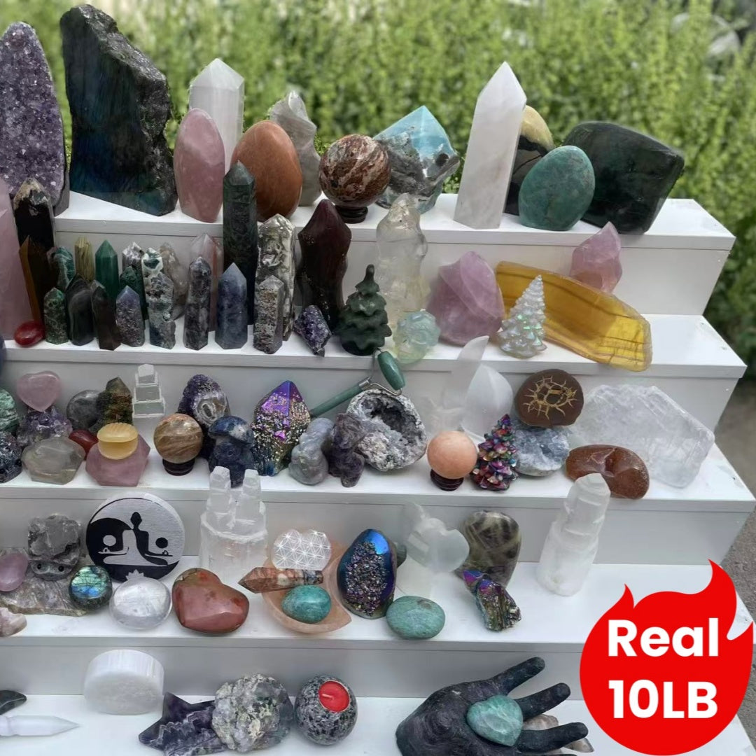 Real 10LB Mixed Crystals, Lot of Different Items!! Premium Natural Materials of Different Shapes: Towers Spheres Clusters & Rough! Valuables Gifts & Decorative Stones