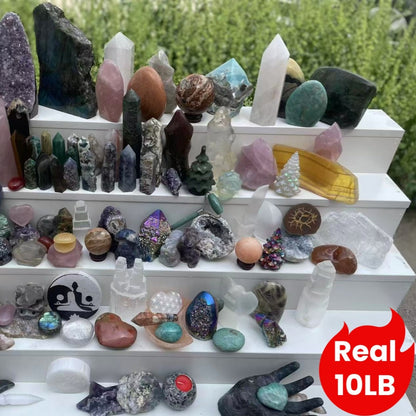 Real 10LB Mixed Crystals, Lot of Different Items!! Premium Natural Materials of Different Shapes: Towers Spheres Clusters & Rough! Valuables Gifts & Decorative Stones