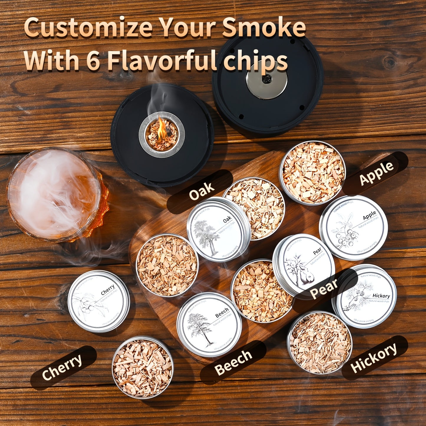 Whiskey Smoker Kit, Rechargeable Electric Cocktail Smoker Kit, Including 6 Boxes Of Different Flavored Wood Chips, Old Fashioned Smoker Kit, Bourbon Whiskey Gift for Men, Dad, Christmas