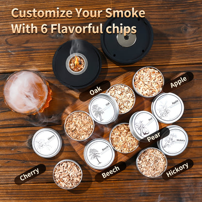 Whiskey Smoker Kit, Rechargeable Electric Cocktail Smoker Kit, Including 6 Boxes Of Different Flavored Wood Chips, Old Fashioned Smoker Kit, Bourbon Whiskey Gift for Men, Dad, Christmas