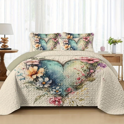 2/3pcs Floral Lightweight Comforter Quilt Set Queen King Twin Full Size for Girl Women Mother'S Day Gift, Boho Bedspread Coverlet Blanket Bed Cover for Spring Summer Autumn, Soft Breathable Microfiber White Reversible Comforter Patchwork Bedding