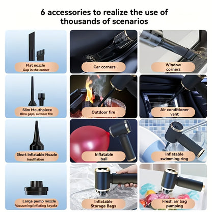 Cordless Handheld Vacuum Cleaner 18000PA Strong Suction - 2-in-1 Air Duster & Vacuum, 120W High Power, Multi-Nozzle Portable Car Vacuum for Car Interior, Home, Pet Hair, Office Desk Cleaning