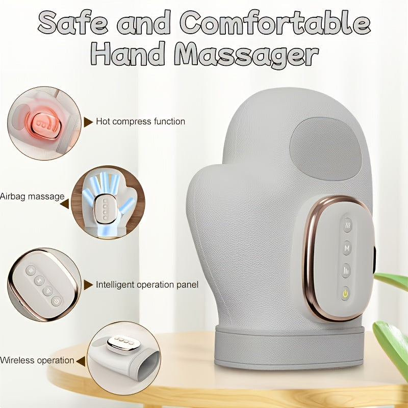 Hand Massager with Heat & Air Pressure – 3D Shiatsu Kneading 6 Modes Rechargeable Portable Hand Massager for Arthritis Pain Relief, Ideal for Office Workers Seniors & Gamers, Finger & Palm Massager