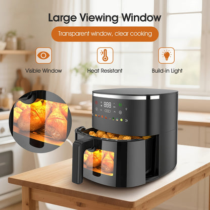 [Ideal Christmas Gift] 6QT Air Fryer With 8 Preset Functions Visible Window Adjustable Temperature Timer Easy To Clean Perfect For Home Kitchens Makes Crispy Fries Chicken & More Ideal Christmas Gift