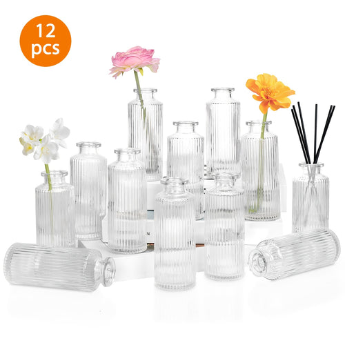 12/24/36pcs Bud Vase, Modern Striped Style, Wedding Centerpieces for Tables, Mini Clear Bud Vases for Flowers, Small Flower Vases Suitable for Birthday Party, Anniversary, Wedding, Home Table Deco, Multiple Sizes, for Mother's Day