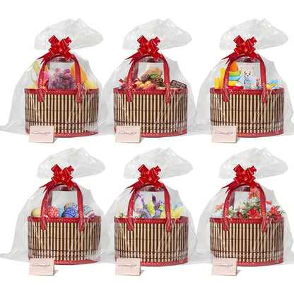 [Gift Wrap Storage] 6-Pack Bamboo Storage Baskets | DIY Gift Wrapping for Thanksgiving, Christmas, Easter Egg Baskets, Picnic Camping Basket Set, Craft Sewing Organizer | Wedding Favor Boxes & Bags, Flower Girl Basket Bundle[