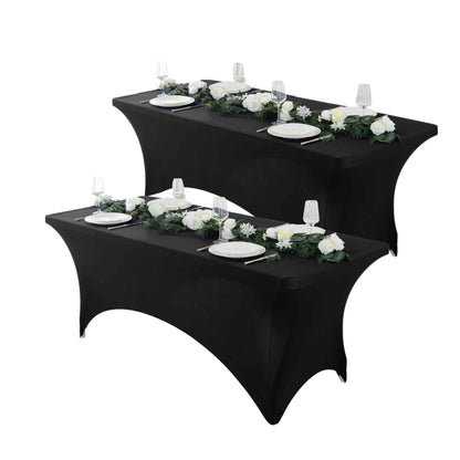 2pc 4ft/6ft/8ft Spandex Tablecloth, Fitted tablecloth, Wrinkle Resistant Stretchable Rectangle Table Cover For Event, Wedding & Parties