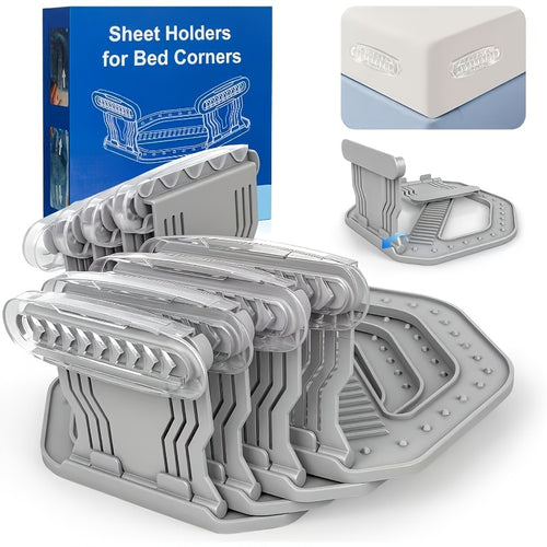 Bed Sheet Holder Straps – Heavy-Duty Mattress Sheet Grippers, No More Loose Bedding, Universal Fit for All Mattress Depths & Sheet Styles, Easy One-Time Installation, White & Gray