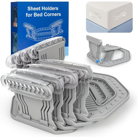 Bed Sheet Holder Straps – Heavy-Duty Mattress Sheet Grippers, No More Loose Bedding, Universal Fit for All Mattress Depths & Sheet Styles, Easy One-Time Installation, White & Gray