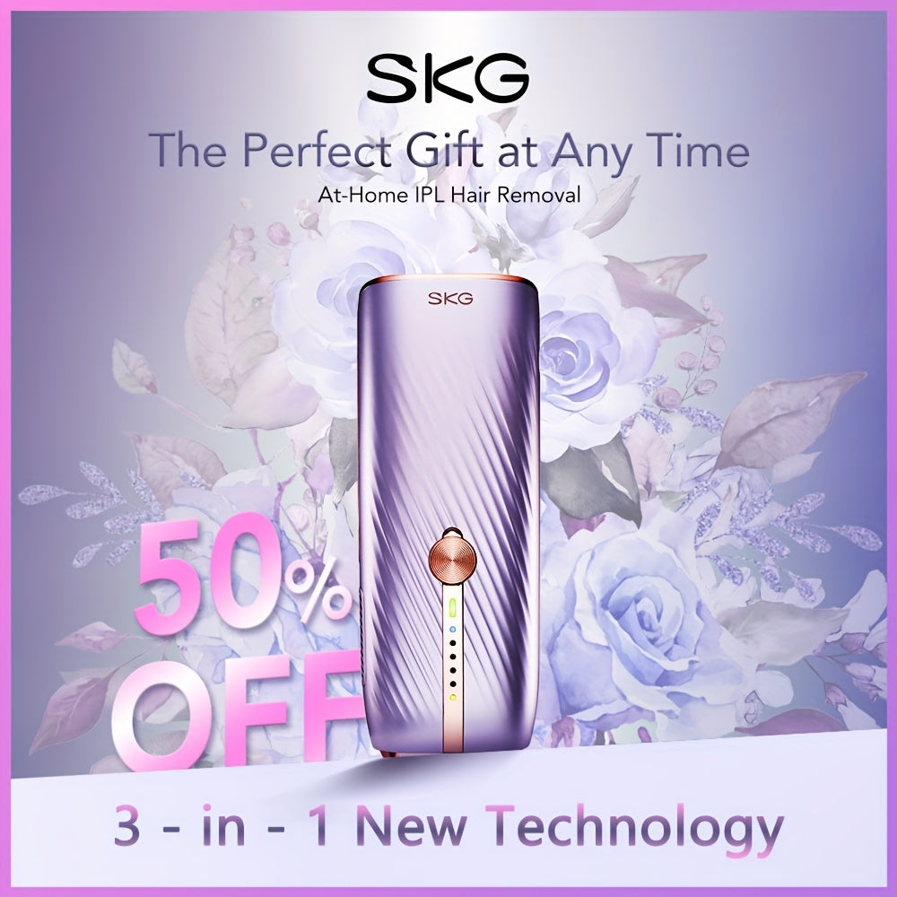 SKG At-Home Painless IPL Hair Removal Device, Permanent Dual-Pulse Epilator With Red Light Therapy Skin Care & Unlimited Flashes. Portable Travel Essential For Face, Legs, Bikini. 25-Min Fast Hair Eraser, Perfect Mother'S Day Valentine'S Gift For He
