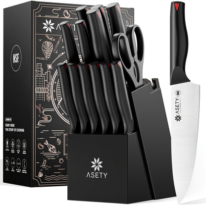 Asety-Pp Handle 15pcs Knife Set for Home Cooking/ Service