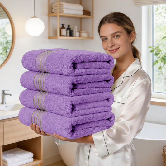 Luxury Pack of 4 Bath Towel Set, 620GSM Bamboo Cotton Blend, Super Soft And Quick-Drying, And Absorbent, Bath Towels Set Perfect for Bathroom, Spa, Gym And Travel, Bright And Colorful Bath Towels Room Decor