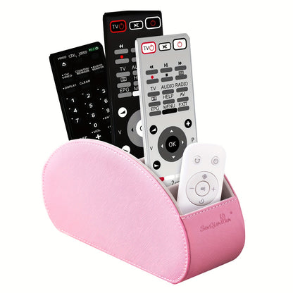 SANQIANWAN Remote Control Holders Organizer Box with 5 Compartment PU Leather Multi-Functional Office Desk Storage Caddy Store TV Remote for Media Player, Brush, Pencil, Glassees&Office Supplies, Shelf Baskets
