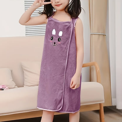 Bath Towel Wrap Featuring Adorable Bunny Ears, Modern Microfiber Cartoon Anime Bath Skirt Designed for Girls, Ultra-Compact Towel Robe Suitable for Ages 6 to 12 - 250Gsm