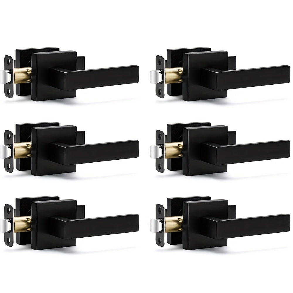 Matte Black Square Door Handle Set – Interior Passage Door Knob for Hall & Closet, Heavy-Duty Left & Right Hand Compatible, Modern Hardware