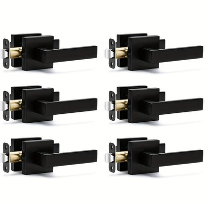 Matte Black Square Door Handle Set – Interior Passage Door Knob for Hall & Closet, Heavy-Duty Left & Right Hand Compatible, Modern Hardware