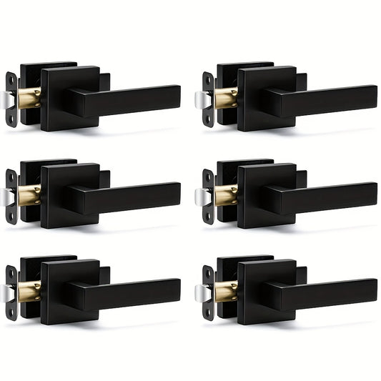 Matte Black Square Door Handle Set – Interior Passage Door Knob for Hall & Closet, Heavy-Duty Left & Right Hand Compatible, Modern Hardware