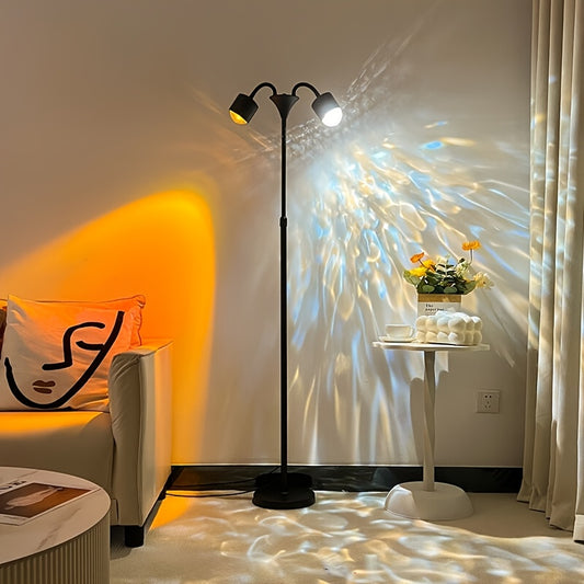Ocean Wave Projector Lamp Double Head RGB Mood Light - 360° Rotation 3D Ripple Effect DIY Colors USB Remote Control for Bedroom Living Room Party Decor (Black)