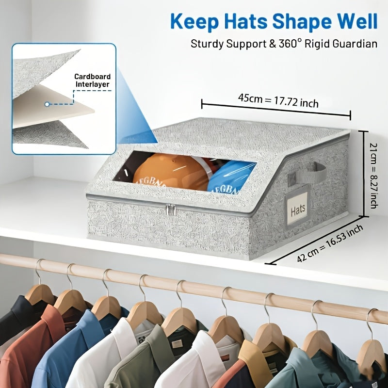 1/2 Pack Stackable Baseball Cap Storage Box, Holds 24 Caps, Dustproof, Sturdy Cardboard Hat Box For Storing Underwear, Socks, And Toys, Suitable For Men, Gray.